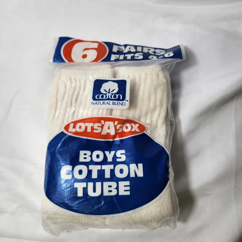 Lots-A-Sox Boys White Cotton Tube Socks 6 Pairs Fits 4-6 Made in USA Vintage